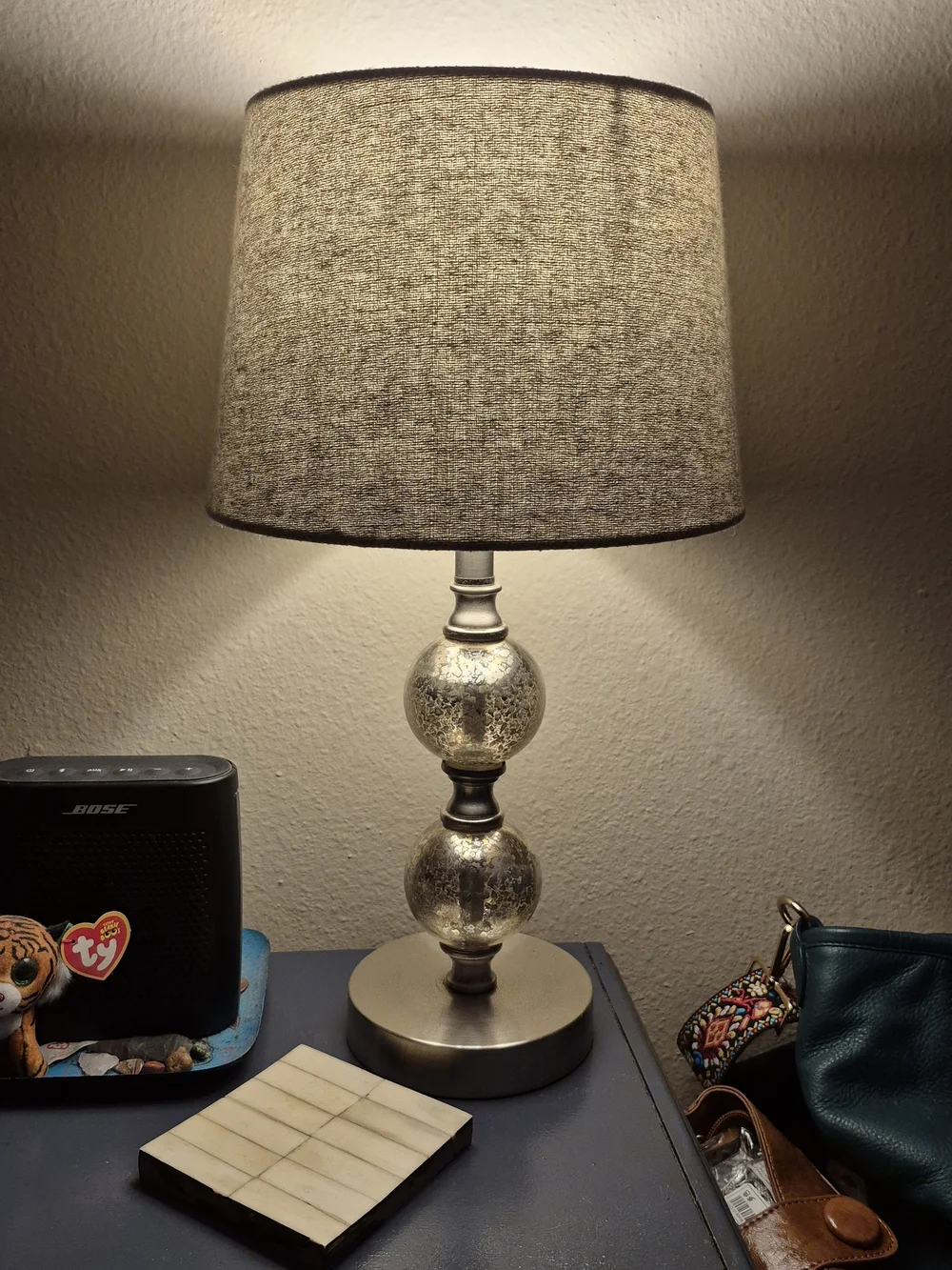 Gray Table Lamp with Silver Mercury Glass Base -